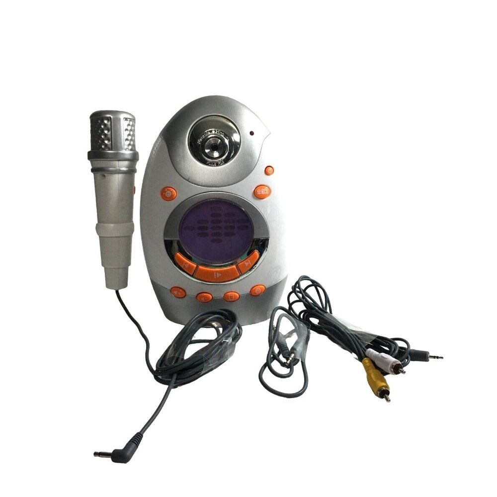 Kids Karaoke System Singing Machine with Corded Microphone White  10x10x5